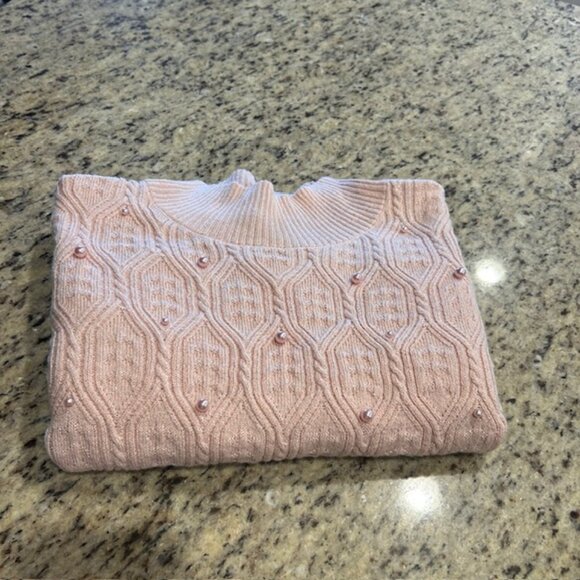 Briggs soft blush pink mock neck sweater with pearl detailing size XL - Picture 5 of 9